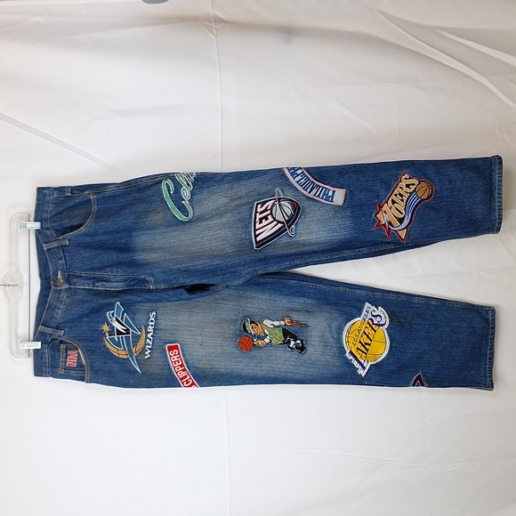 unk Embroidered Jeans Blue NBA Team Logos Size 36